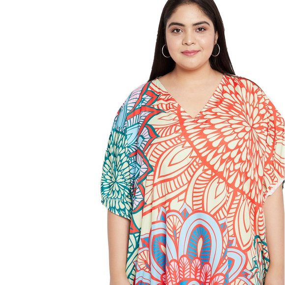 Floral Printed Multicolor Polyester Kaftan Dress for Women by Gypsie Blu - Picture 8 of 10
